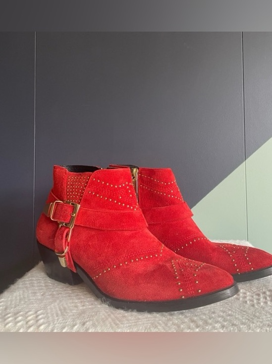 Anine Bing Shoes - Anine Bing Bianca red suede gold studded boots booties size 10 cowgirl western